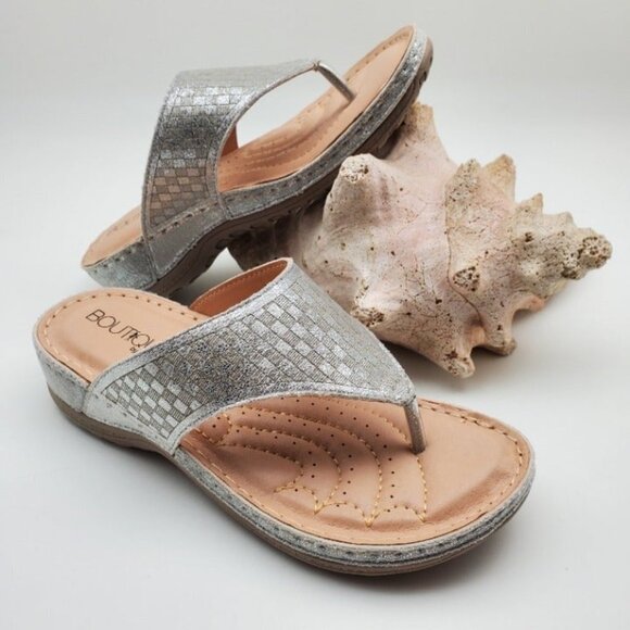 Corkys Shoes - Boutique by Corky's  Wedge Heel Thong Sandals Silver Women's Size 9